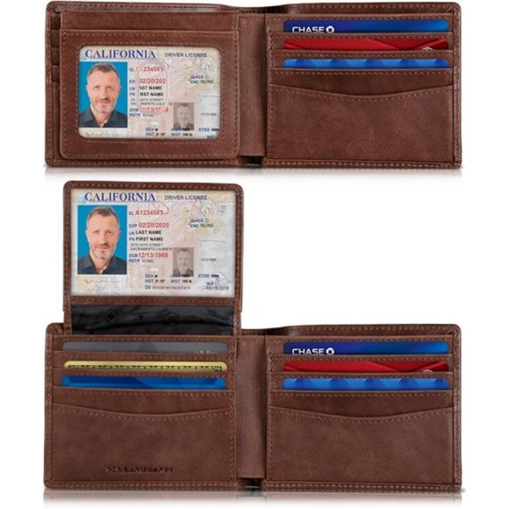 RFID Blocking Bifold Wallet for Men Leather ID Window